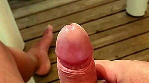 Excited to cum on terrace of mobil home in camping