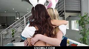 Funny Bunny Freeuses Hot Milf and Her Stepdaughter During Easter - Cncmilf