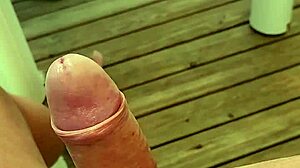 Excited to cum on terrace of mobil home in camping