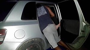 Brazilian wife rides black cock hard in public street