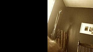 Slow motion huge cumshot eruption in solo scene