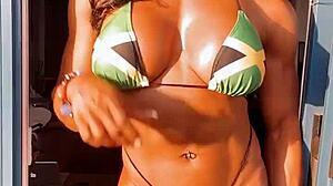 Erotic hot female muscle babe bodybuilder fbb 27 poses seductively.