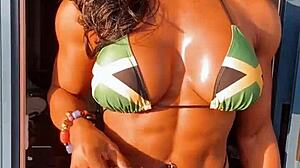 Erotic hot female muscle babe bodybuilder fbb 27 poses seductively.