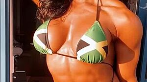 Erotic hot female muscle babe bodybuilder fbb 27 poses seductively.