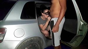 Brazilian wife rides black cock hard in public street