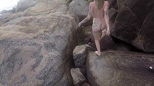 Begging muscular young 18+ man for cum on Floripa beach during outdoor romp