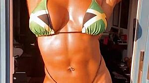 Erotic hot female muscle babe bodybuilder fbb 27 poses seductively.