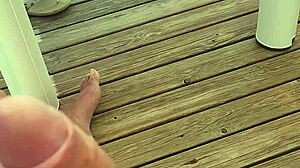 Excited to cum on terrace of mobil home in camping