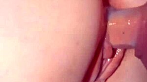 Semen Flows Continuously Between Her Lips in Puffy Pussy Scene