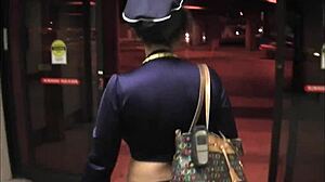 Milf stewardess pounded hard by black cock action.