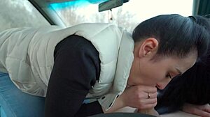 beautiful teen girlfriend gives blowjob in car