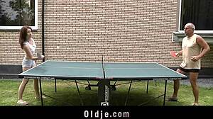 Pervert old dude pumps silly cute redhead backyard