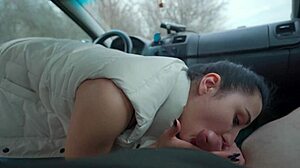 beautiful teen girlfriend gives blowjob in car