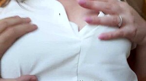 Busty MILF stepmom teaching stepson to fuck?