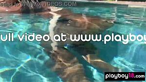 Naked ebony milf Ana Foxxx fingers her hairy black pussy outdoors under water