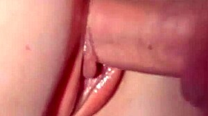 Semen Flows Continuously Between Her Lips in Puffy Pussy Scene
