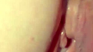 Semen Flows Continuously Between Her Lips in Puffy Pussy Scene