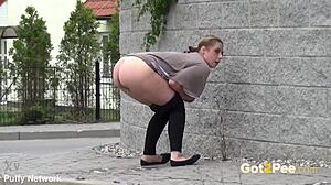 blonde amateur pisses outdoors with bubble butt in public hd