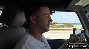 Woman flashes tits and gets pounded in car for cash