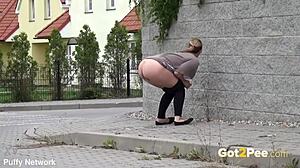 blonde amateur pisses outdoors with bubble butt in public hd