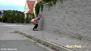 blonde amateur pisses outdoors with bubble butt in public hd