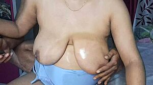 Indian Desi Bhabhi's Big Boobs Get Oiled Massage