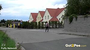 blonde amateur pisses outdoors with bubble butt in public hd