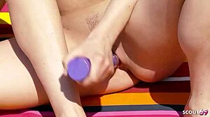 lesbian milf lures teen into first-time bikini sex by pool