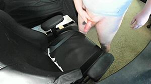 ginger hints at explosive solo masturbation with huge cum on chair.