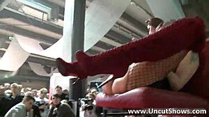 filthy blonde slut rubbing herself outdoors in public