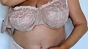 Busty Granny MariaOld Transforms from Beige to Mint in Lingerie Fashion Showcase.