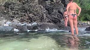 i cum on stranger's tits and she feeds it to fish on beach