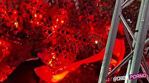 fat girl on stage gets hot wax in public