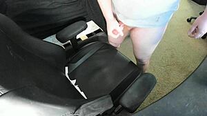 ginger hints at explosive solo masturbation with huge cum on chair.