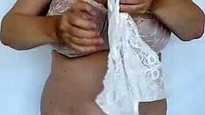 Busty Granny MariaOld Transforms from Beige to Mint in Lingerie Fashion Showcase.