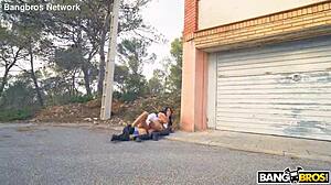 loud horny brunette blowjob creampie in public 😈