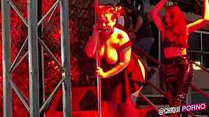 Chica gorda gets wild with wax on public stage!
