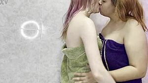 Girlfriends bathe and have sex