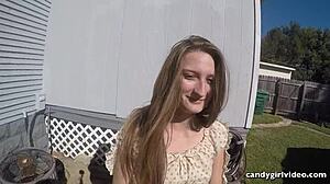 Upskirt reveals Brandi's jeweled plug and wet pussy