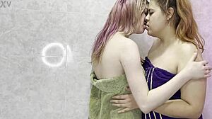 Girlfriends bathe and have sex