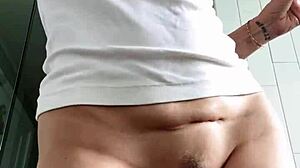 Baby Oil Makes Her Wet T-Shirt So See-Through On Sexy Mature Babe