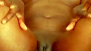 Perfect Pussy Ebony Babe Masturbates with Wet Dripping Dildo