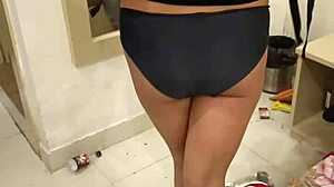 curvy student sneaks into hotel bathroom for a quick thrill.