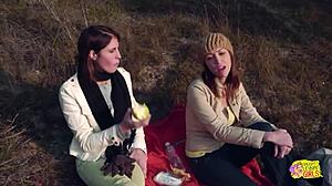 I watched two brunette friends turn an outdoor picnic into lesbian strapon sex