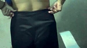 curvy student sneaks into hotel bathroom for a quick thrill.