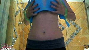 Mature Brunette Jelena Jensen Masturbates in Shower with Big Pussy Lips