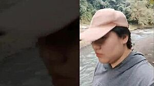 Outdoor blowjob rocks! Nothing beats this juicy moment with a curvy beauty!