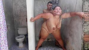 Unexpected fuck with my horny neighbor leaves cum on her tits