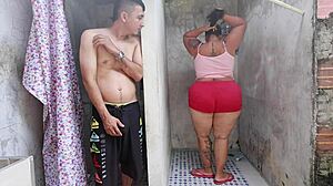 Unexpected fuck with my horny neighbor leaves cum on her tits