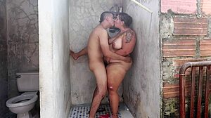 Unexpected fuck with my horny neighbor leaves cum on her tits